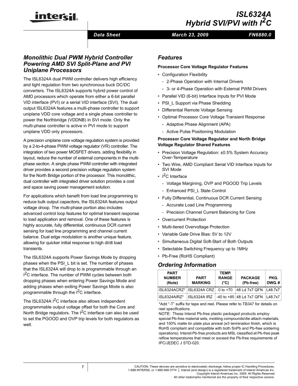 Intel Intersil ISL6324A Data Sheet - Page 1