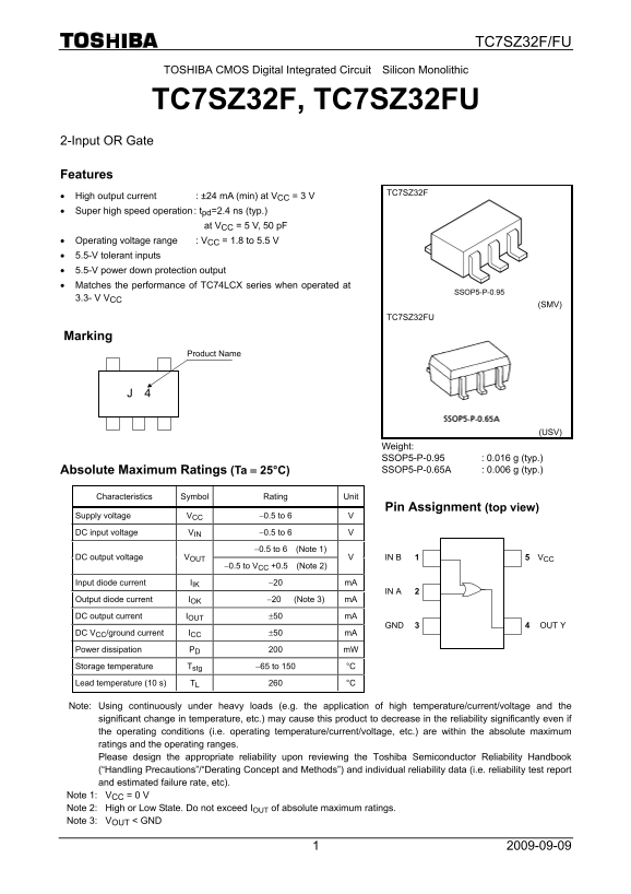 Toshiba TC7SZ32F, TC7SZ32FU User's Manual - Page 1