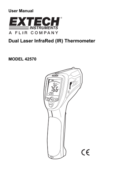 EXTECH Dual Laser Infrared (IR) Thermometer MODEL 42570 User Manual and Instruction Booklet - Page 1