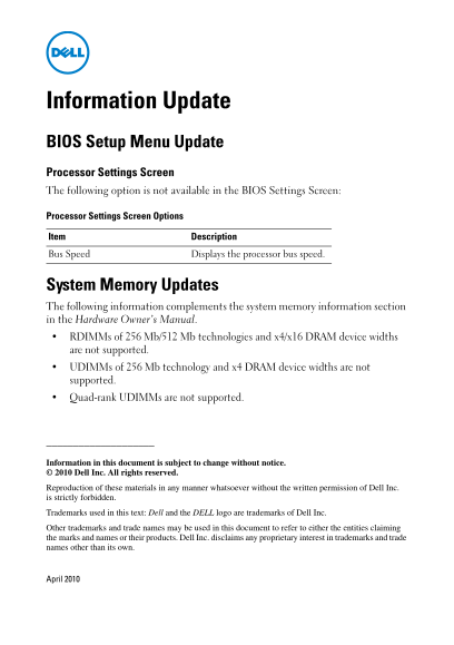 Dell Information Update - Intel Xeon Processor 3400 Series - Page 1