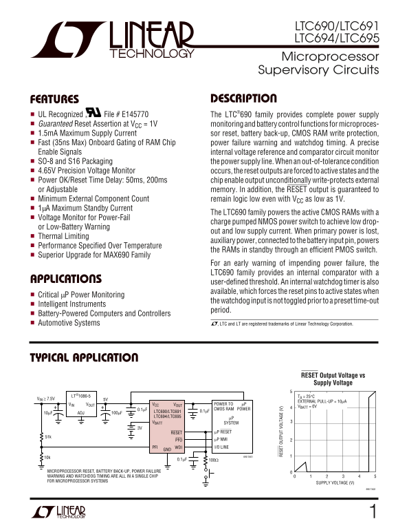 LINEAR TECHNOLOGY LTC690, LTC691, LTC694, LTC695 Data Sheet User Manual - Page 1