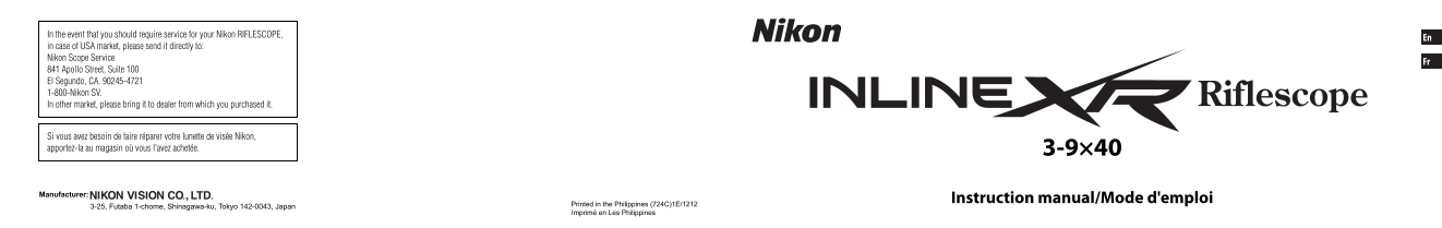 Nikon Scopes Riflescopes INLINE XR Instruction Manual - English User Guide and Manual - Page 1