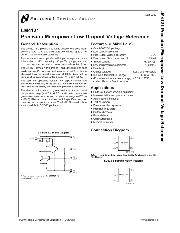 National Semiconductor LM4121 Precision Micropower Low Dropout Voltage Reference - Page 1