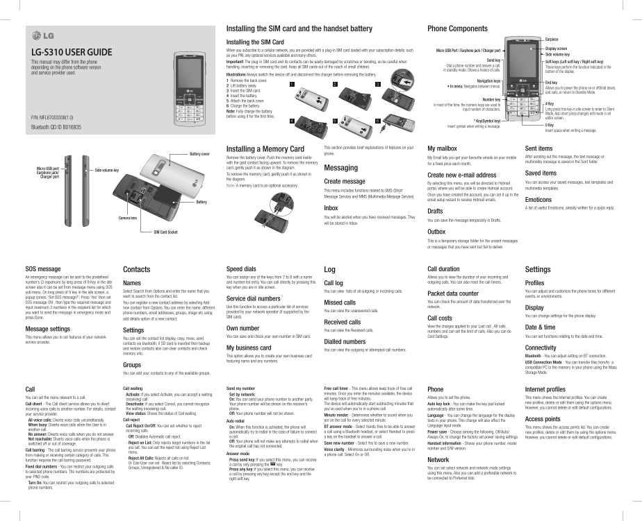 LG S310.ACHNSV Product Specifications - PAKISTAN - Page 1