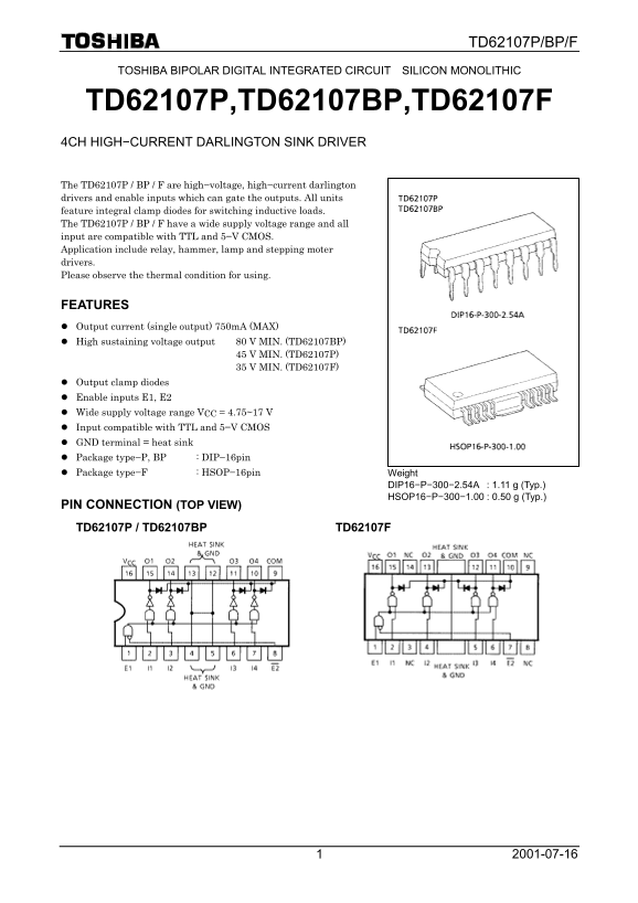 Toshiba TD62107P BP F Data Manual - Page 1