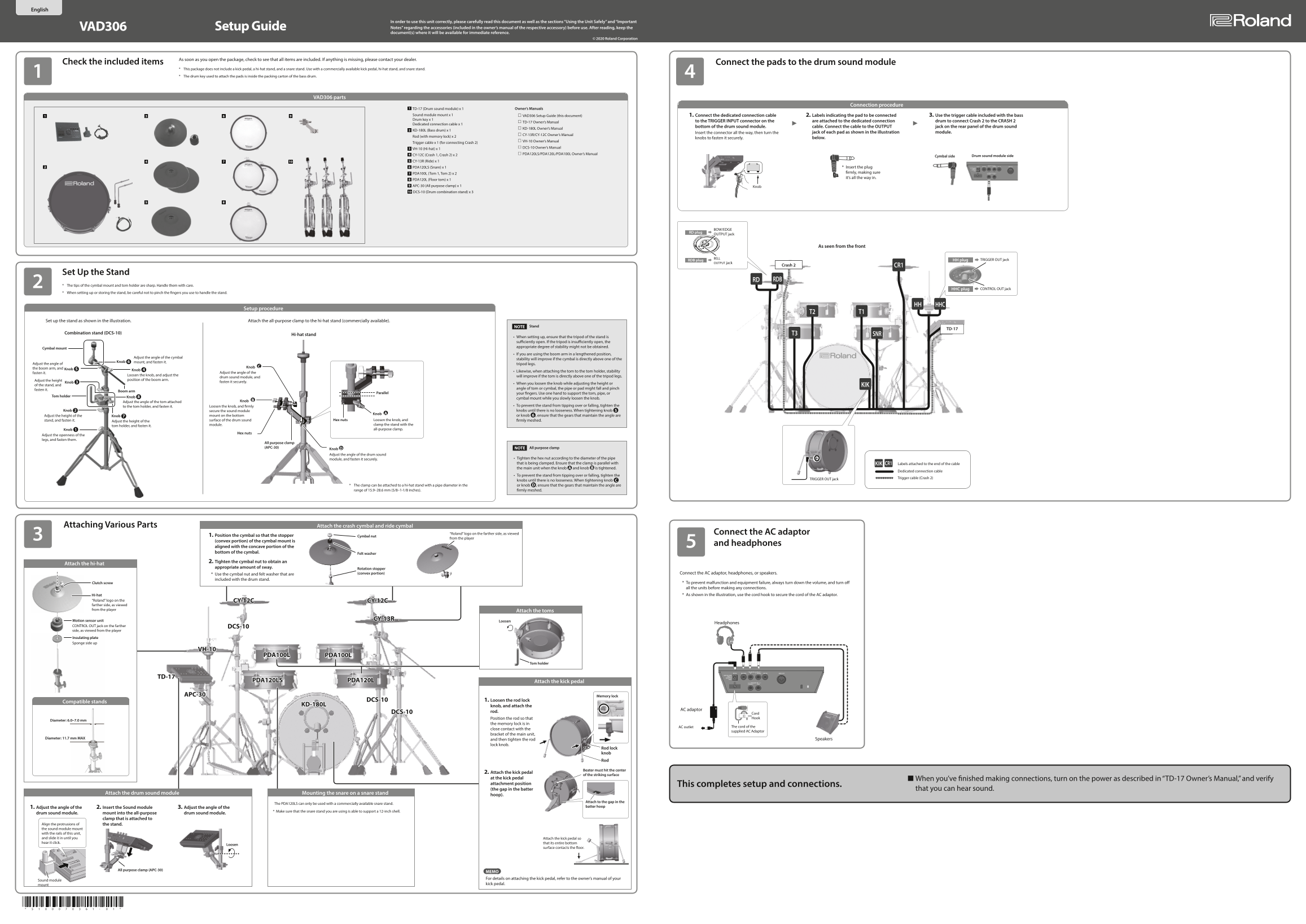 Roland V-Drums Acoustic Design - English VAD306 Setup Guide - Page 1