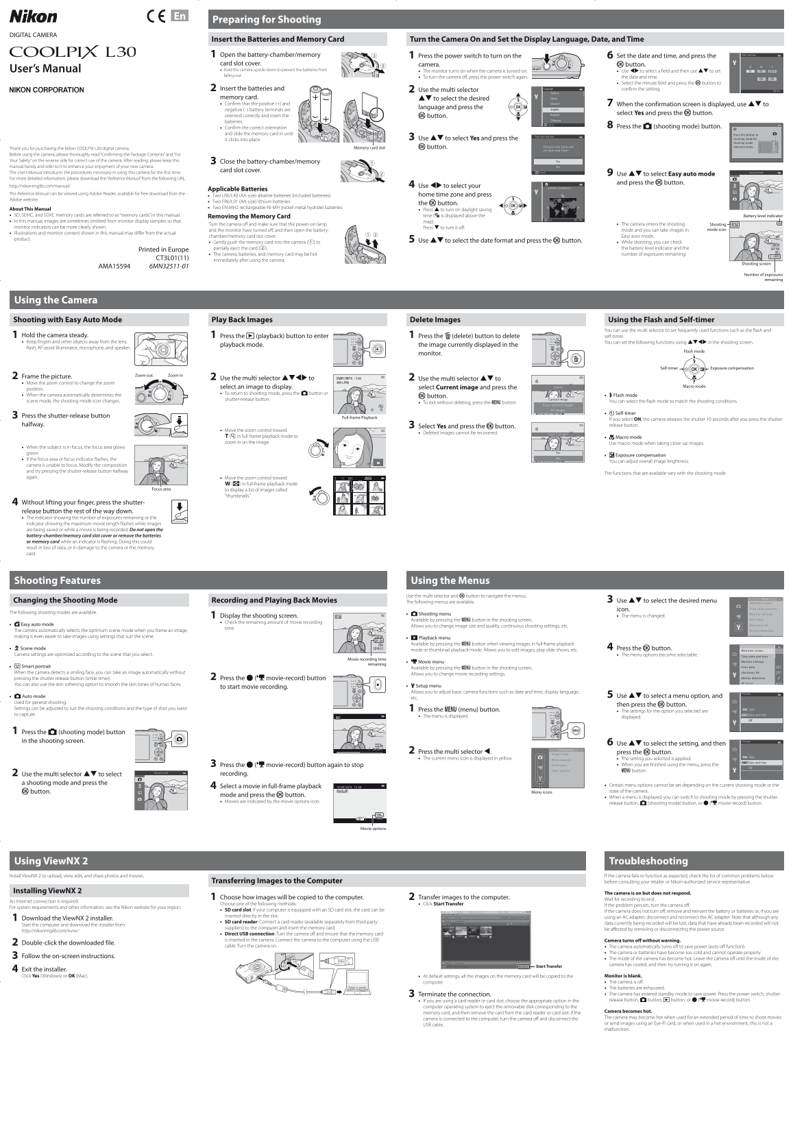 Nikon Compact Digital Cameras COOLPIX L COOLPIX L30 User' s Manual (English for customers in Europe) - Page 1