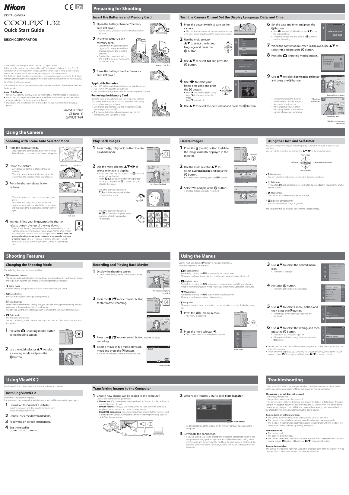 Nikon Compact Digital Cameras COOLPIX L32 Quick Start Guide - English - Page 1