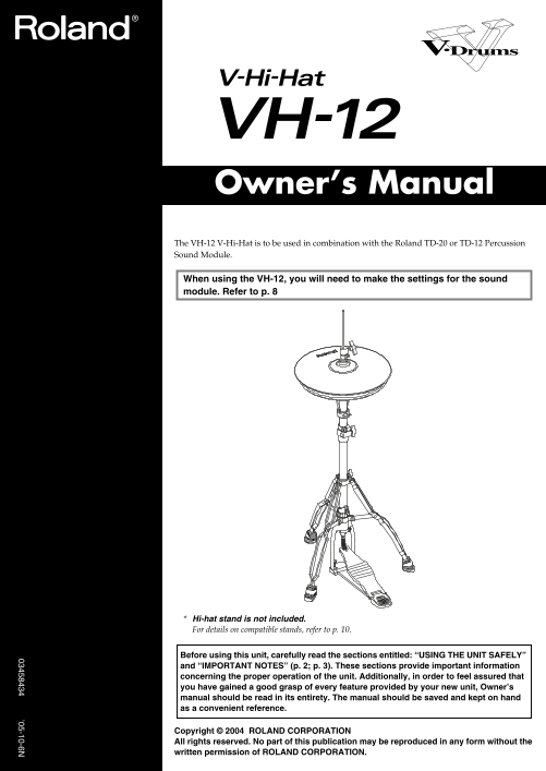 Roland VH-12 V-Cymbal Pedal Owner's Manual - Page 1