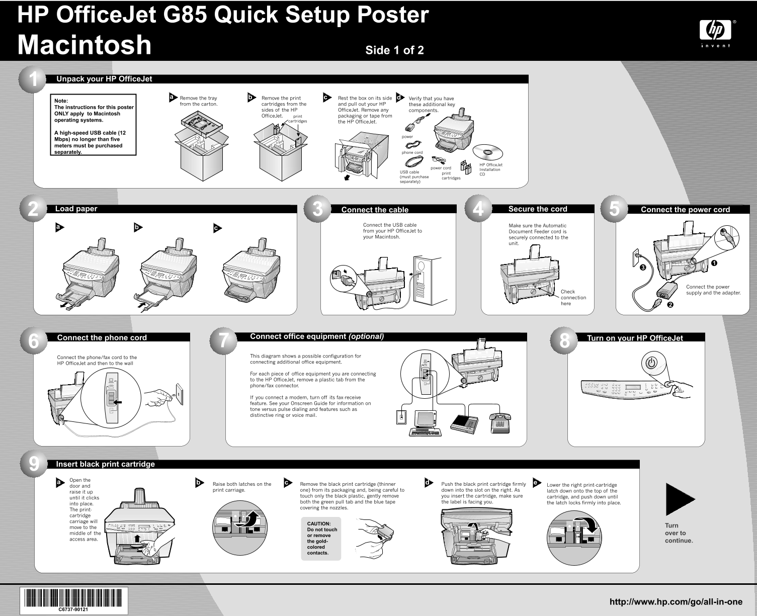 HP Officejet g85 Multi-Function Printer Series - HP OfficeJet G85 - (English) Quick Setup Poster for Macintosh. - Page 1