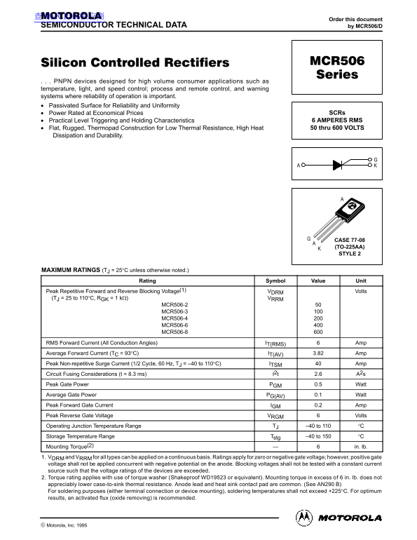 MOTOROLA MCR506 Series Data Sheet User Guide - Page 1