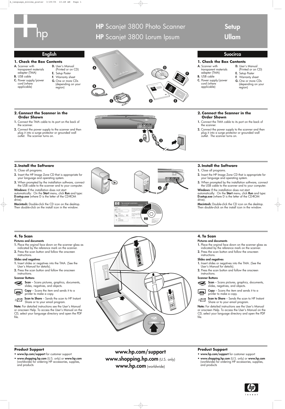 HP Scanjet 3800 Photo Scanner Setup Poster - Page 1