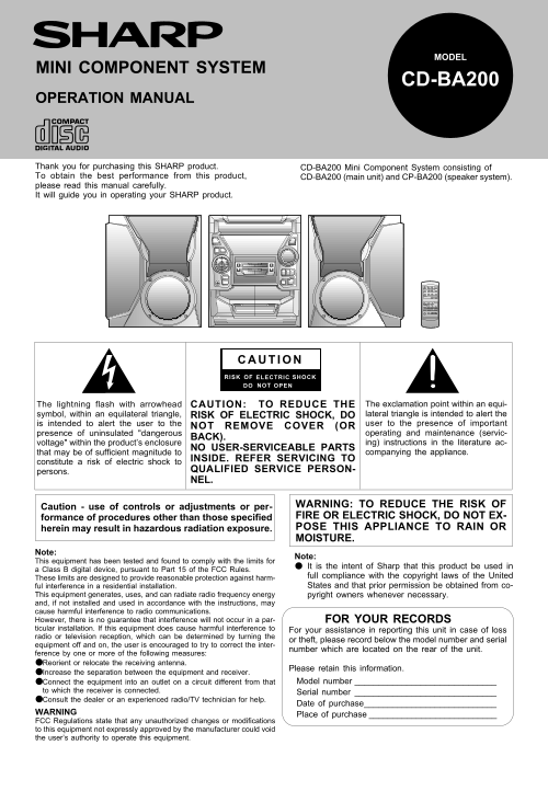 SHARP CD-BA200 Operation Manual - Page 1