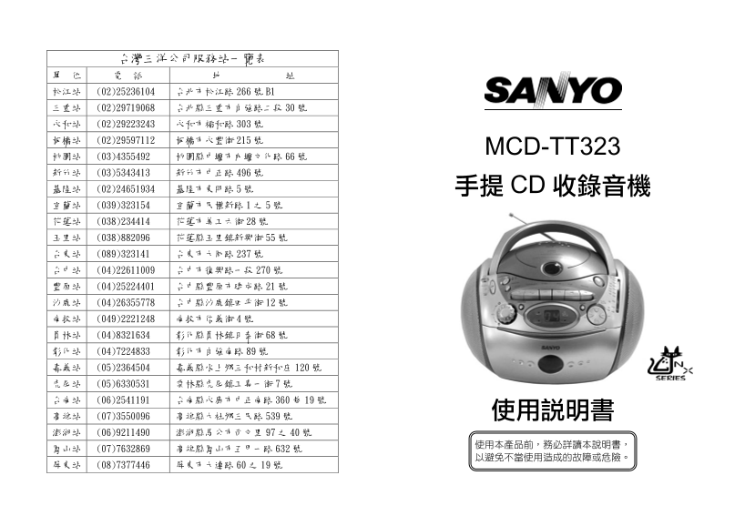 Sanyo MCD-TT323 Radio User's Manual - Page 1