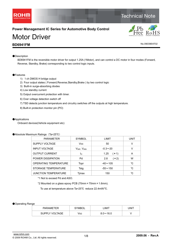 ROHM BD6941FM Data Handbook - Page 1