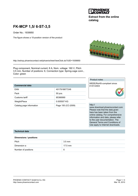 Phoenix Contact -FK- MCP 1.5 6-ST-3.5 Data Handbook / Instructions Manual - Page 1