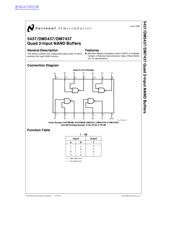 National Semiconductor DM5437 DM7437 Data Handbook/Manual - Page 1