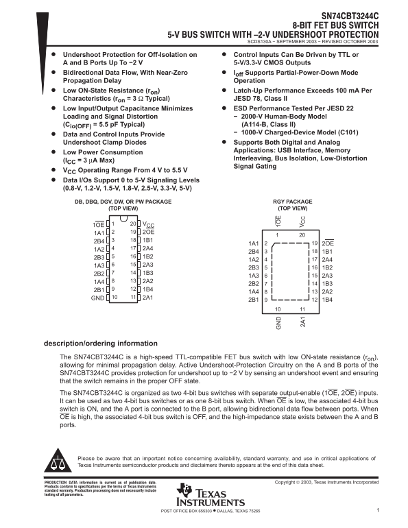 Texas Instruments SN74CBT3244C Data Sheet - Page 1