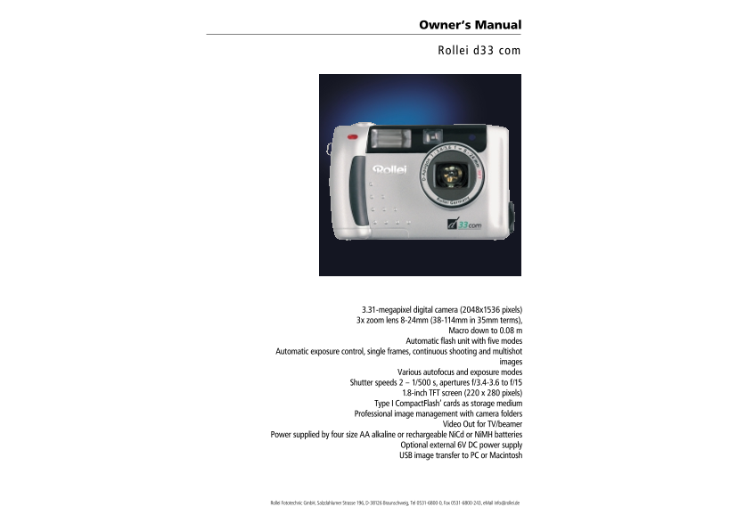 Rollei d33 com Owner's Manual - User Guide - Page 1