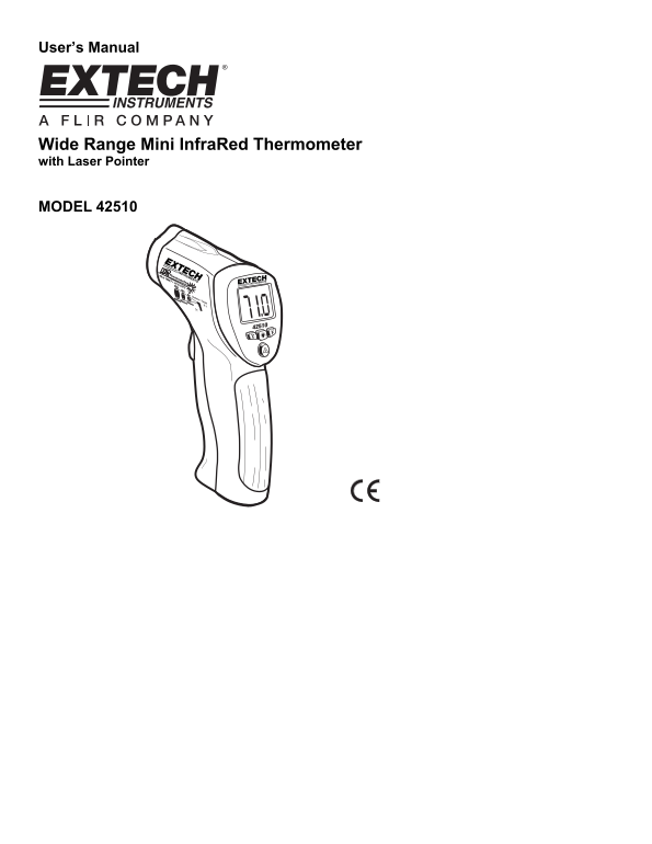 EXTECH Wide Range Mini Infrared Thermometer with Laser Pointer MODEL 42510 User's Manual and Owner's Guide - Page 1