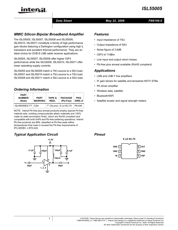 ISL55005 Data Sheet - Intel Silicon Intersil - Page 1
