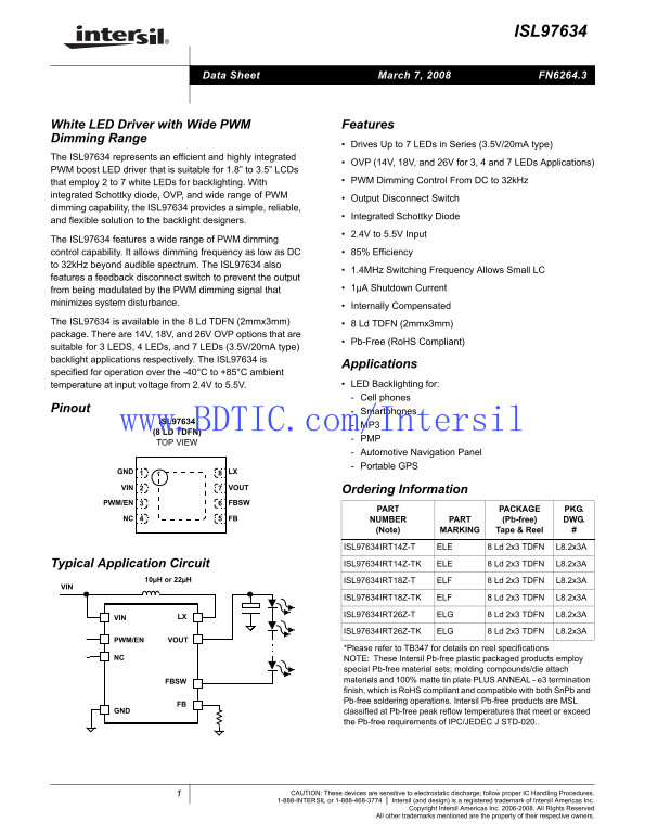 Intel Intersil ISL97634 Data Sheet - Page 1