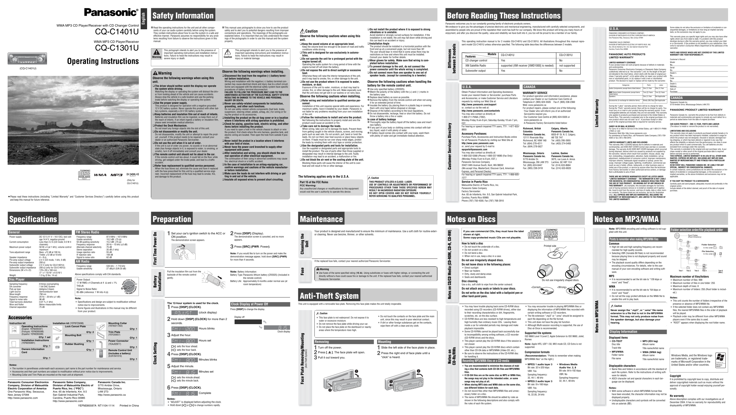 Panasonic CQ-C1401U CQ-C1301U User Manual - Page 1
