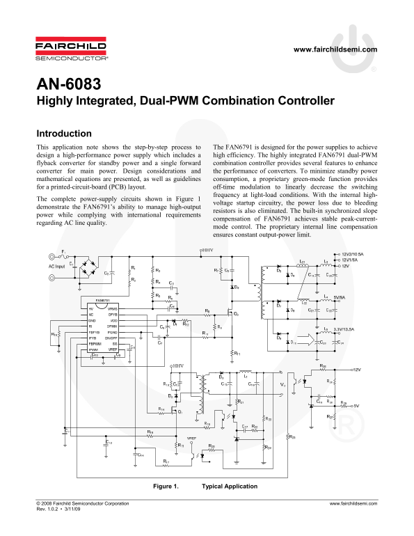 FAIRCHILD AN-6083 Dual PWM Combination Controller High Integration Data Manual User Guide - Page 1