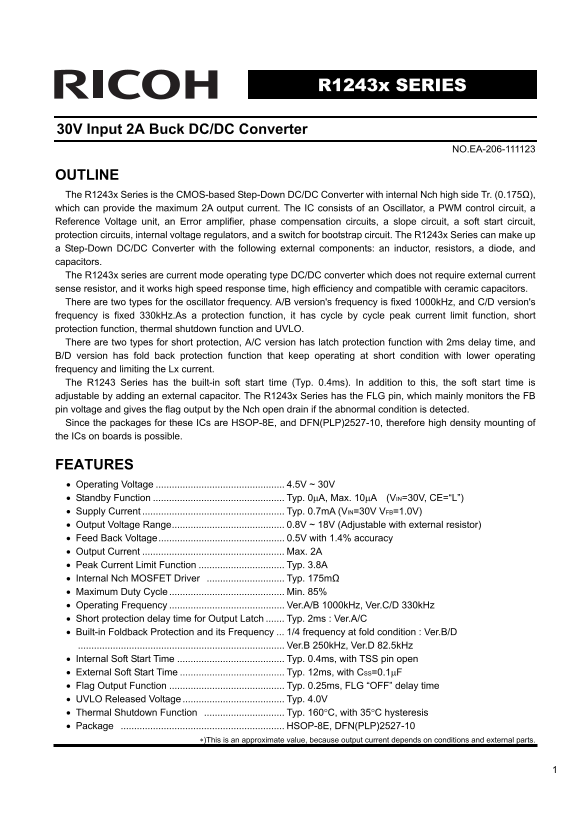 RICOH R1243x Series 30V Input 2A Buck DC-DC Converter Owner's Manual and User Guide. - Page 1