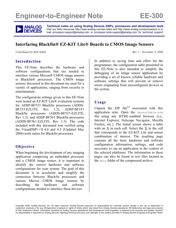 AD Interfacing Blackfin EZ-Kit Lite Boards to CMOS Image Sensors (Rev 1, 11 2006) Owner's Manual and User Guide - Page 1