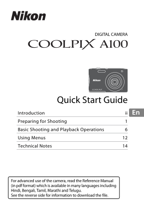 Nikon Compact Digital Cameras COOLPIX A COOLPIX A100 Quick Start Guide English (for customers in India) - Page 1