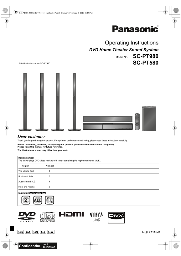 Panasonic SC-PT980 SC-PT580 User's Manual - Page 1