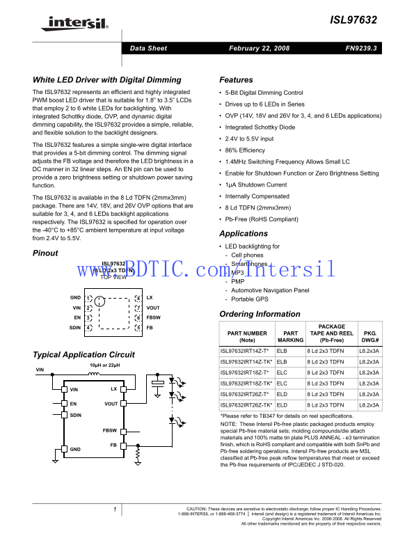 Intel Intersil ISL97632 Data Sheet - Page 1