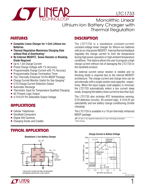 LINEAR TECHNOLOGY LTC1733 User's Manual - Page 1