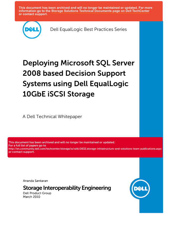 Deploying MS SQL Server 2008 DSS on 10GbE EqualLogic Storage - Dell Guide - Page 1
