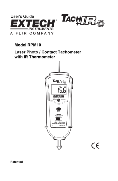 EXTECH RPM10 Laser Photo Contact Tachometer with IR Thermometer User Guide and Manual - Page 1