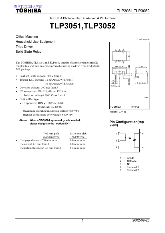 Toshiba TLP3051, TLP3052 User's Manual - Page 1