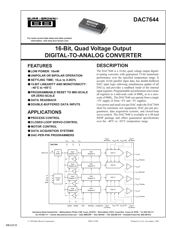 Texas Instruments DAC7644 Data Sheet - Page 1