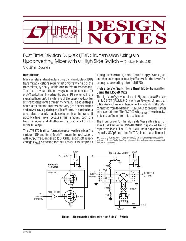 LINEAR Fast TDD Transmission Using an Upconverting Mixer with a High Side Switch – Design Note 480 - Page 1