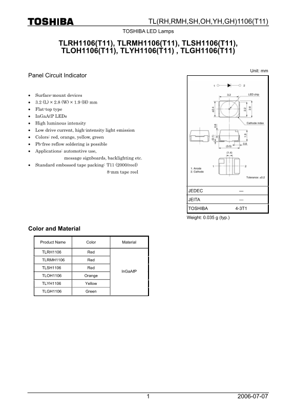 Toshiba TL(RH, RMH, SH, OH, YH, GH)1106(T11) Owner's Manual and User Guide - Page 1