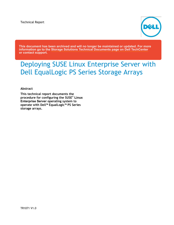 Deploying SUSE Linux Enterprise Server with Dell EqualLogic PS Series Storage Arrays User Guide - Page 1