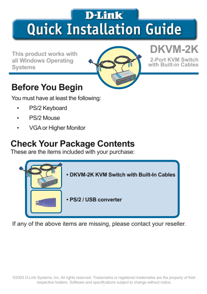D-Link DKVM-2K User Guide - Page 1