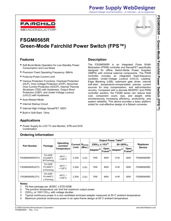 Fairchild FSGM0565R Data Handbook - Page 1