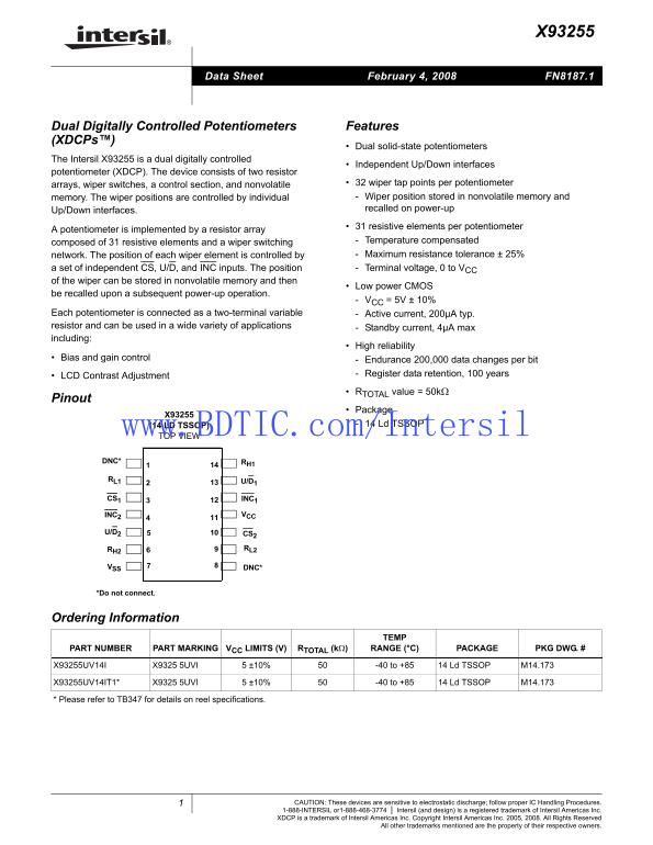 Intel Intersil X93255 Specifications - Page 1