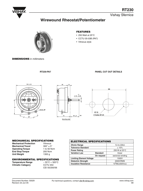 Vishay RT230 Data Sheet / Manual - Page 1