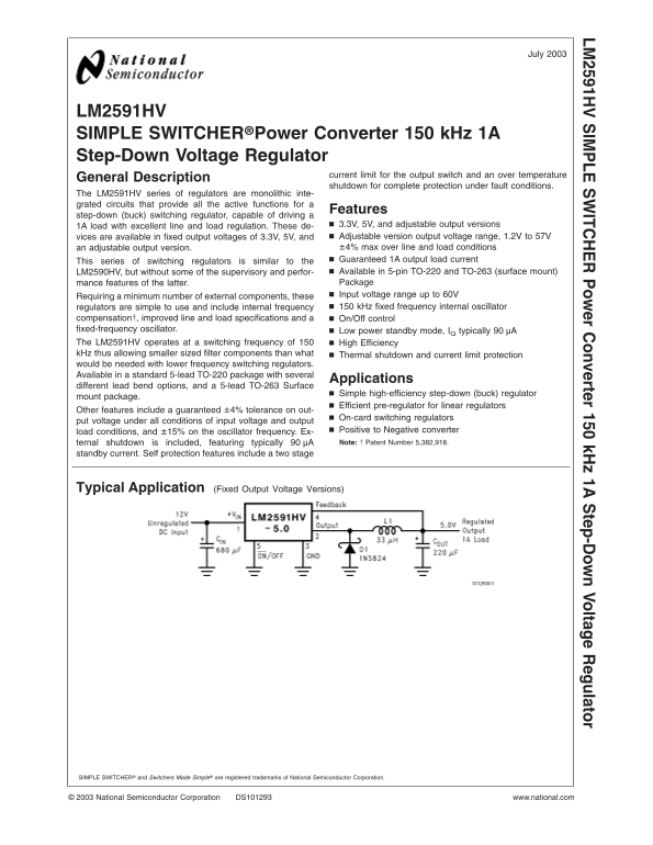 NATIONAL SEMICONDUCTOR LM2591HV User's Manual - Page 1