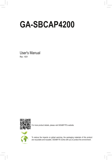 Gigabyte Motherboard GA-SBCAP4200 (rev.2.0) User Manual in English (version 1001) - Page 1