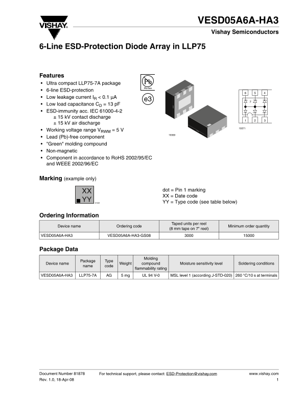 Vishay Semiconductor VESD05A6A-HA3 Specifications and User Guide - Page 1