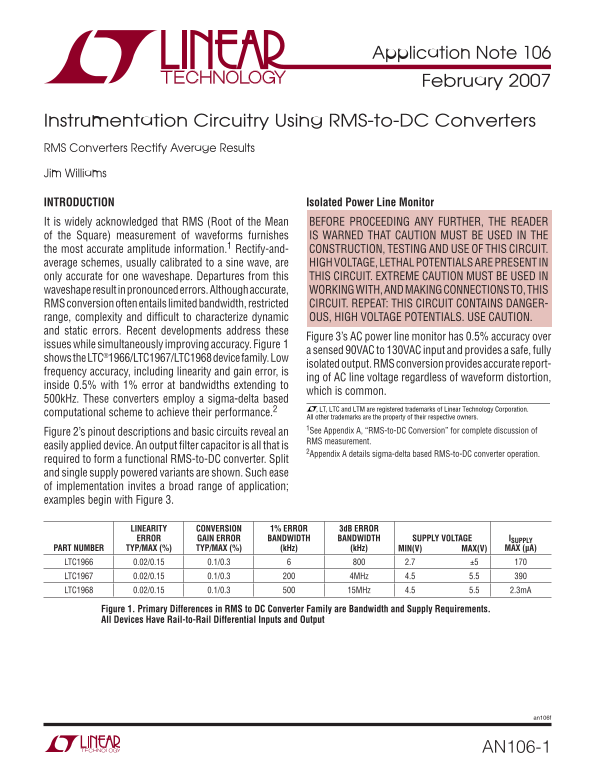 LINEAR AN106-1 Data Sheet - Page 1