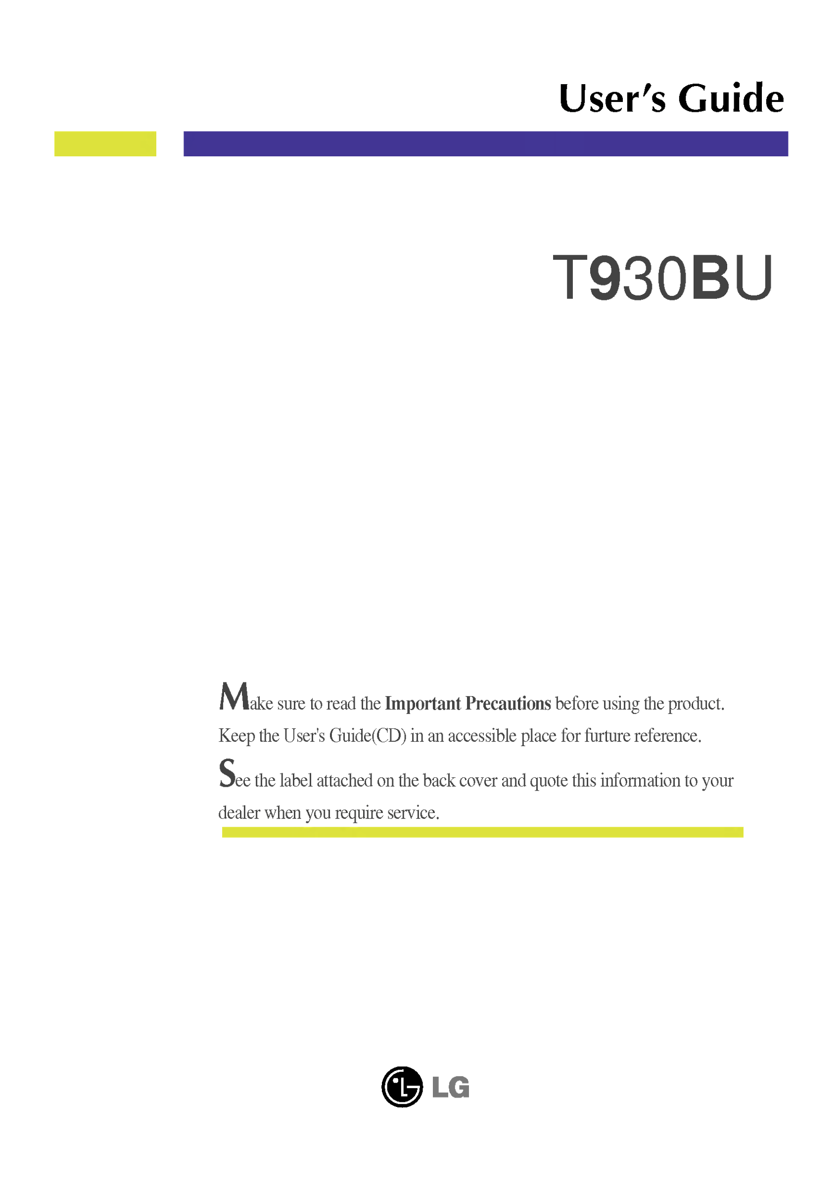 LG 19-inch T930BU.ACN Product Specification English - Page 1